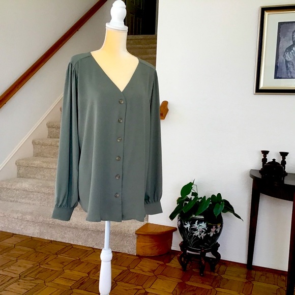Zenana Outfitters Tops - Long Sleeve V-Neck Blouse (NEW)